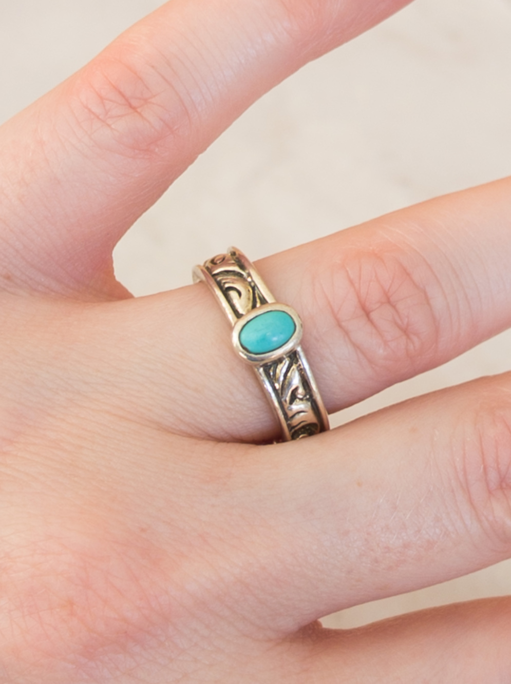 Barse 925 Sterling Silver Turquoise Scroll Ring, Sz 7.75, Handmade Thailand - Picture 7 of 16